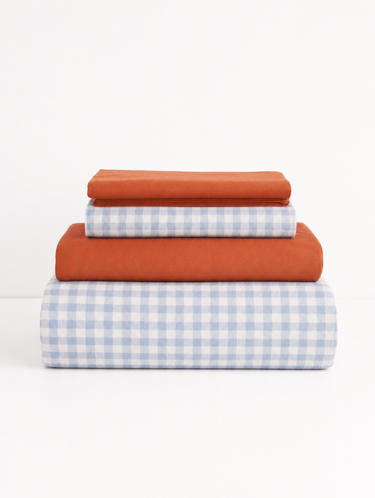 Gingham + Terracotta Bedsheet Set