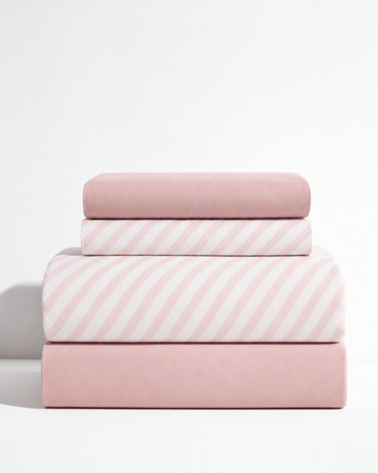 Pink Stripe + Mauve Bedsheet Set