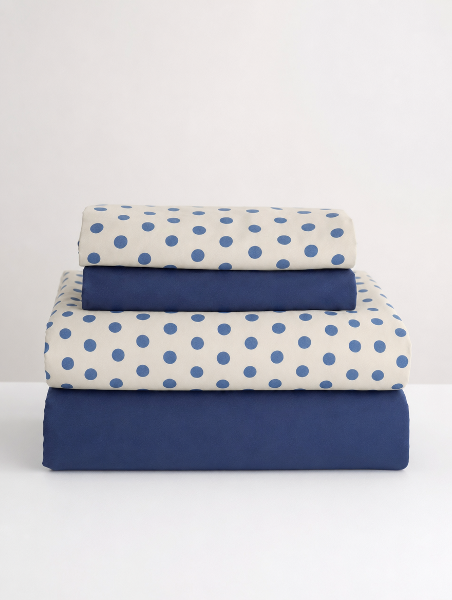 Navy Polka Dot + Deep Navy Bedsheet Set