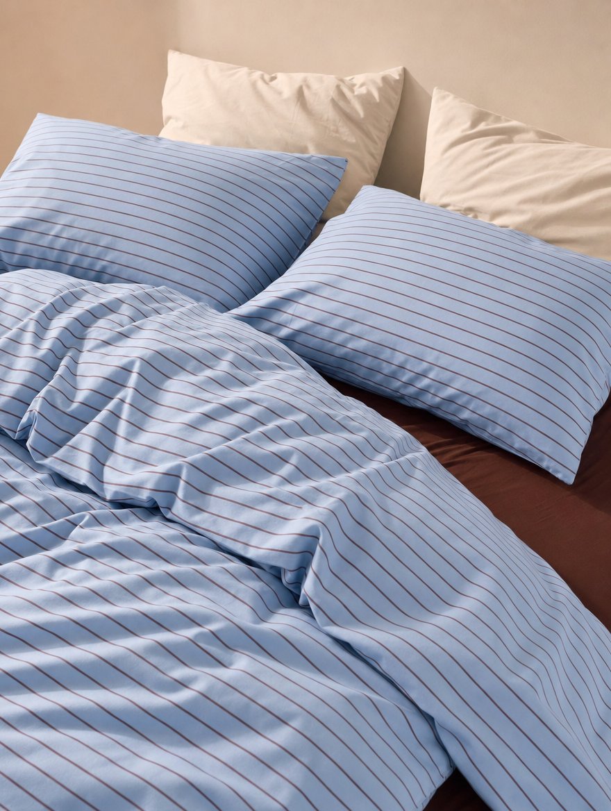 Build Your Bedsheet Set - Blue Stripe Duvet, Brown Sheet, White Pillowcase