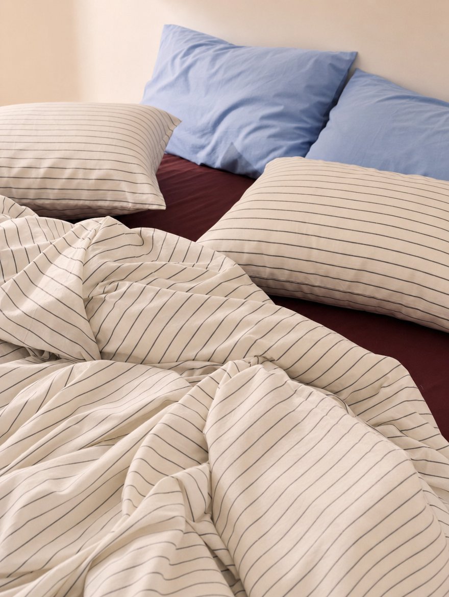 Build Your Bedsheet Set - Black White Stripe Duvet, Burgundy Sheet, Sky Blue Pillowcase