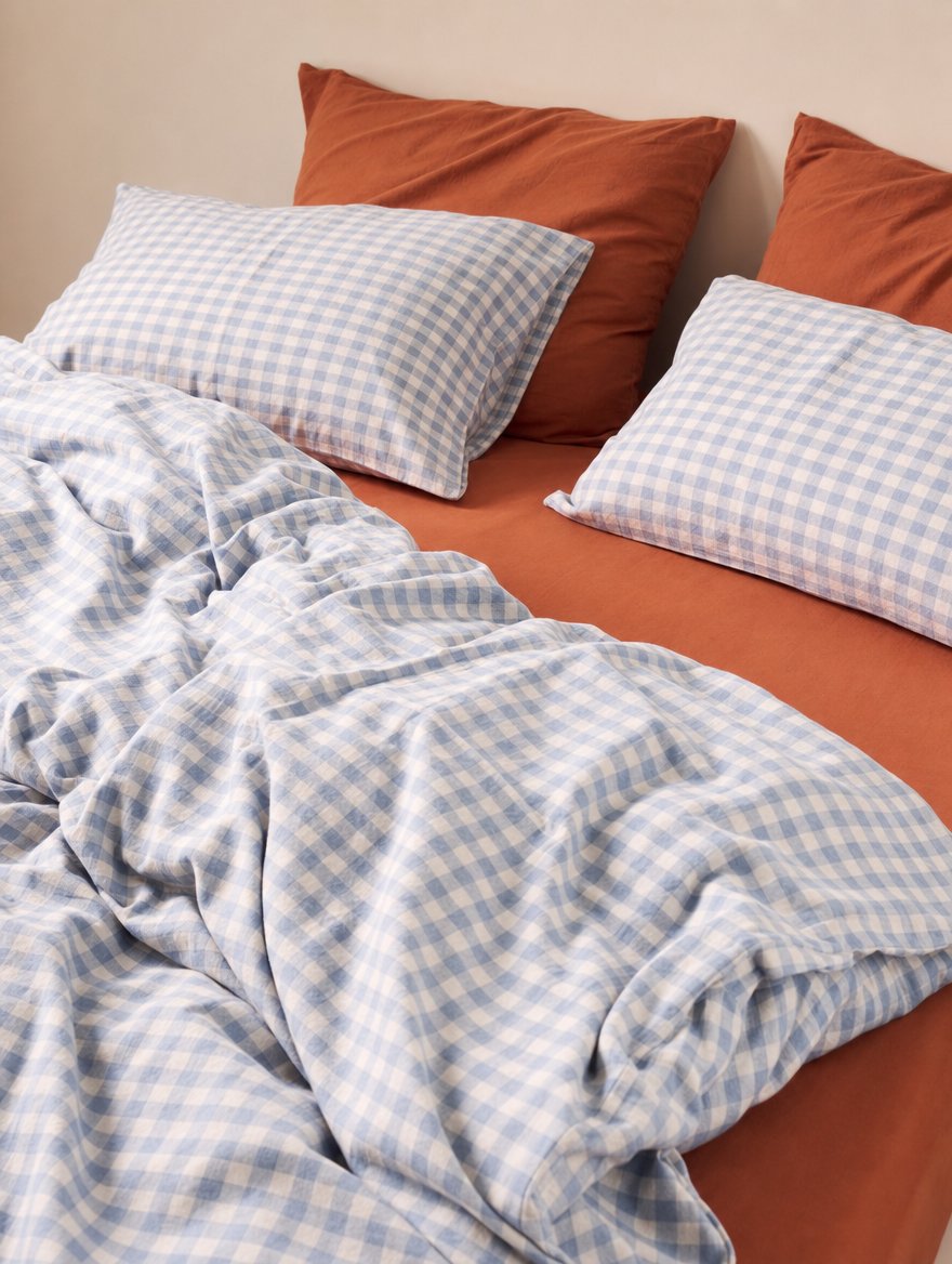 Build Your Bedsheet Set - Blue Gingham Duvet, Terracotta Sheet and Pillowcase