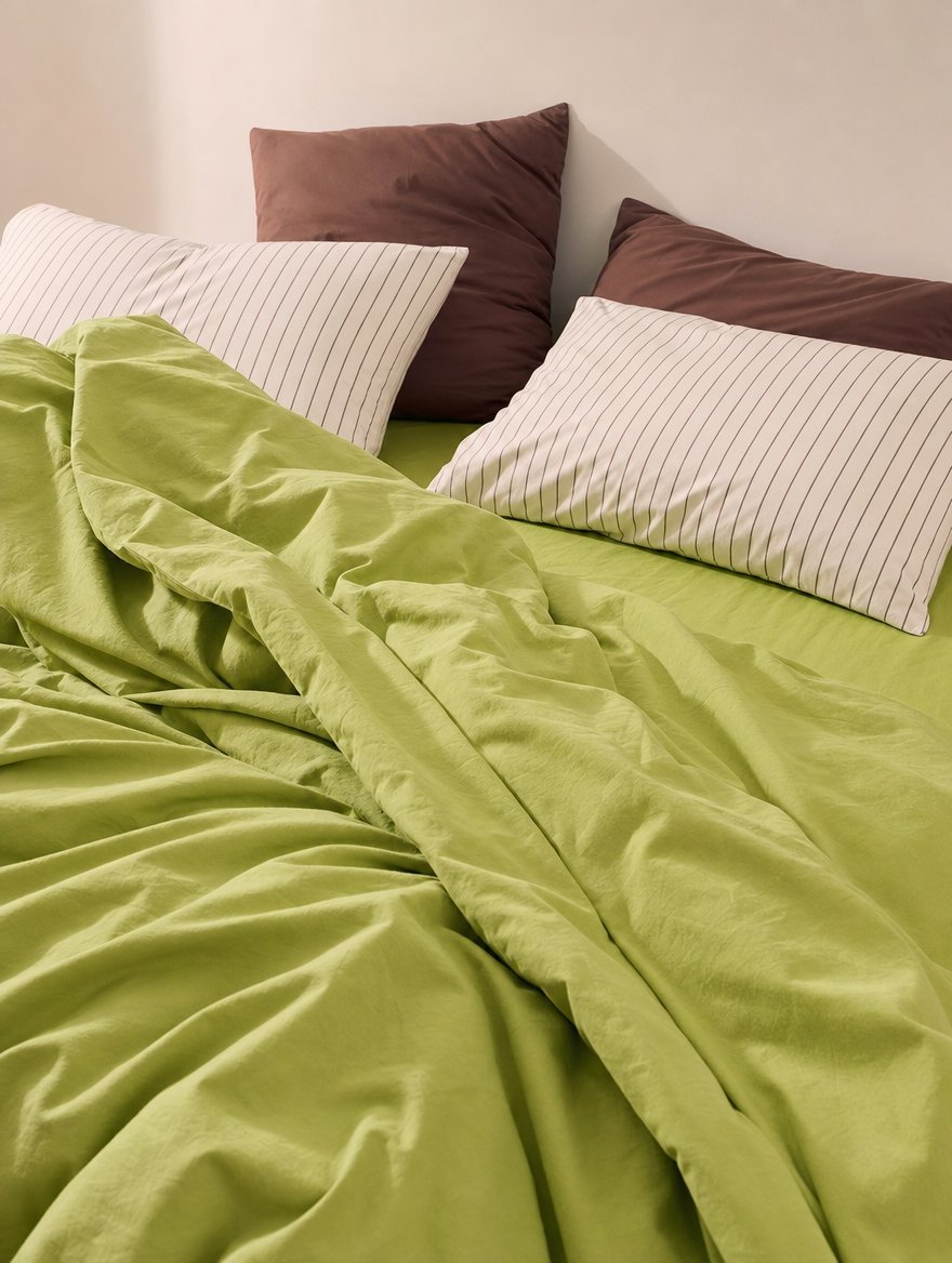 Build Your Bedsheet Set - Lime Green Duvet, Chocolate Brown Pillowcase, White Stripe