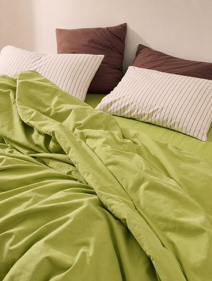 Build Your Bedsheet Set - Lime Green Duvet, Chocolate Brown Pillowcase, White Stripe